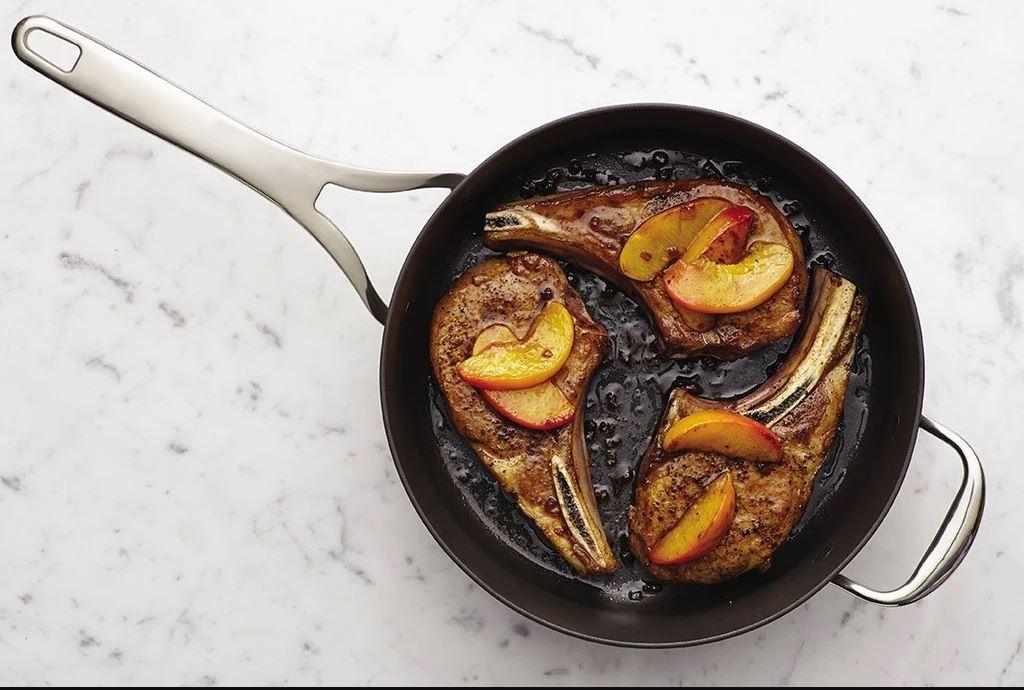 pork chop with glazed peach