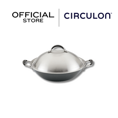 CIRCULON A1-SERIES เครื่องครัวอลูมิเนียมเคลือบผิวลื่น กระทะสองหูทรงลึก ขนาด 36 ซม./14 นิ้ว พร้อมฝาสแตนเลส (81830-T)