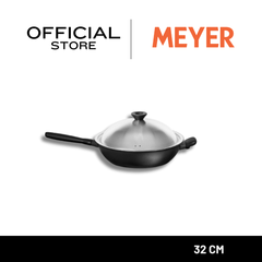 MEYER MIDNIGHT กระทะทรงจีน hard-anodize ขนาด 32 ซม. พร้อมฝา Wok/Stirfry (85083-TE12)