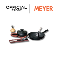 MEYER MIDNIGHT ชุดเครื่องครัว hard-anodize 5 ชิ้น กระทะ หม้อด้าม พร้อมฝา ตะหลิว และ ทัพพีไนล่อน Cookware set with tools (85086-TE12)