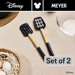 DISNEY MONOCHROME ลายมิคกี้ เมาส์ ลิขสิทธิ์แท้ ชุดไม้พายคู่ซิลิโคน ฟู๊ดเกรด ด้ามไม้ 2 ชิ้น ความยาวรวม 29 ซม. / 11.5 นิ้ว Spatula & Spoonula set (48946-C)