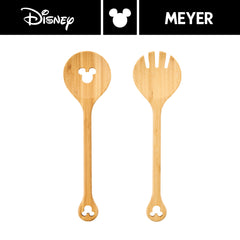 DISNEY MONOCHROME ชุดช้อนส้อมคลุกสลัด ไม้ไผ่ 2 ชิ้น ลายมิคกี้ เมาส์ ลิขสิทธิ์แท้ ขนาดความยาวรวม 29 ซม. / 11.7 นิ้ว Salad Servers (48947-C)