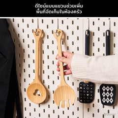 DISNEY MONOCHROME ชุดช้อนส้อมคลุกสลัด ไม้ไผ่ 2 ชิ้น ลายมิคกี้ เมาส์ ลิขสิทธิ์แท้ ขนาดความยาวรวม 29 ซม. / 11.7 นิ้ว Salad Servers (48947-C)