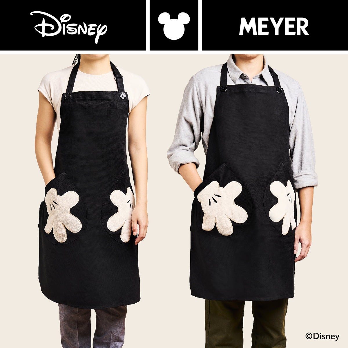 DISNEY MONOCHROME ผ้ากันเปื้อน มิคกี้ เมาส์ ลิขสิทธิ์แท้ ขนาด ยาว 83 ซม. x กว้าง 69 ซม. Apron (48953-C)