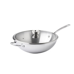 WOK Pans - Meyer - stainless-steel, bestselling, bigsale, Meyer - white-steel, payday, Special Sale - MEYER white steel กระทะสแตนเลสทรงลึก ขนาด 32 ซม. WOK PAN | PotsandPans
