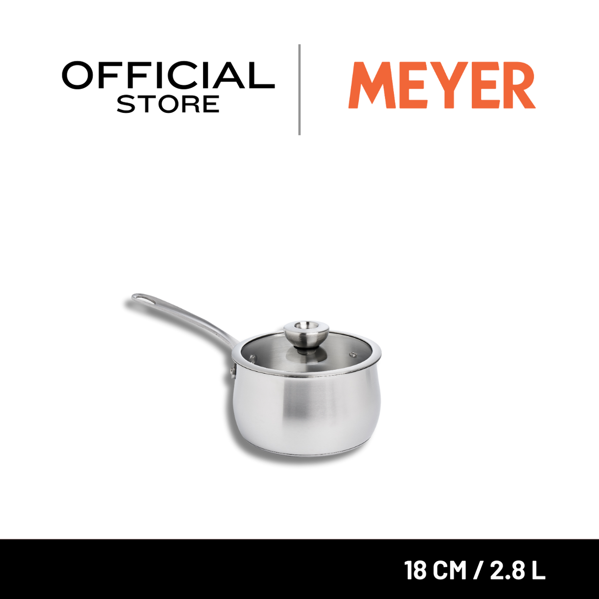 MEYER WHITE STEEL หม้อสแตนเลส 18 ซม./ 2.8 ลิตร พร้อมฝาแก้ว (71502-T)