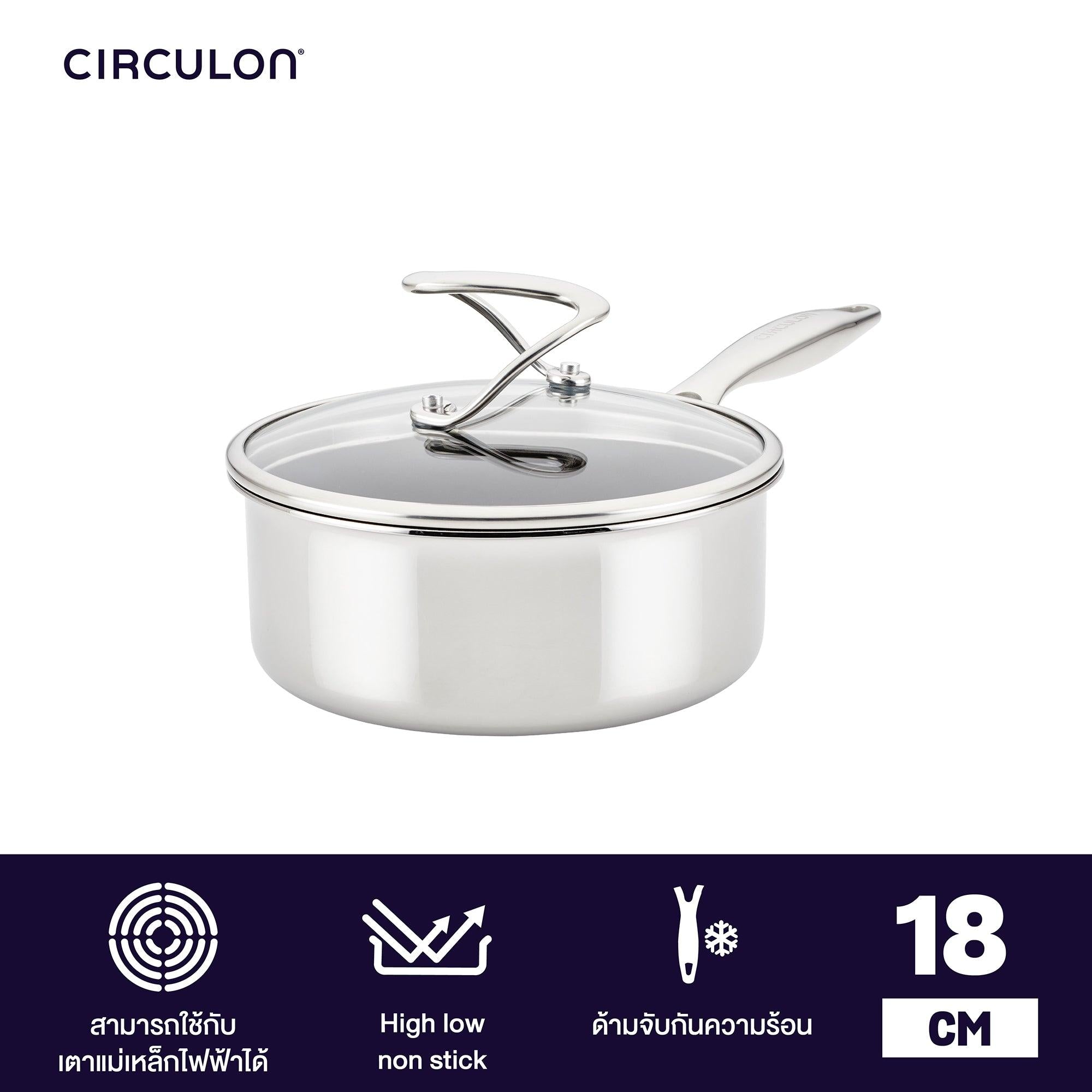Saucepans - Circulon - Saucepan, SteelShield, SteelShield C-Series, กระทะที่ใช้กับเตาแม่เหล็กไฟฟ้า - CIRCULON SteelShield C-Series หม้อมีด้ามจับสแตนเลสสตีล clad tri-ply ขนาด 18 ซม./1.9 ลิตร พร้อมฝาแก้ว Saucepan (30014-T) - PotsandPans.in.th