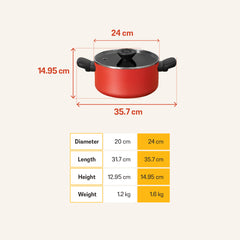 MEYER Bauhaus Induction หม้อตุ๋น 2 หู ขนาด 24 ซม./5.2 ลิตร พร้อมฝา Casserole (14202-TE12)
