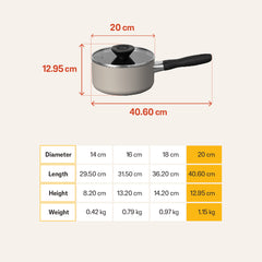 MEYER Bauhaus หม้อมีด้ามจับ ขนาด 20 ซม./2.8 ลิตร พร้อมฝา Saucepan (13764-TE12)