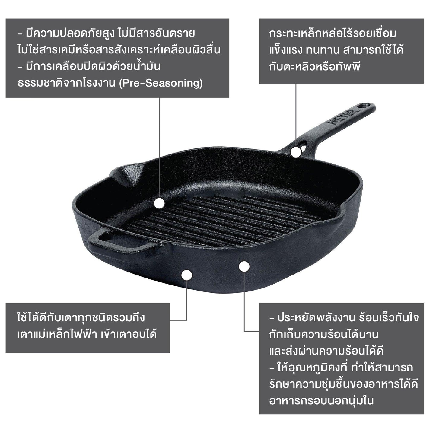 Pans - Meyer - Best Sellers, bestselling, bigsale, GRILL, Grill Pan, Meyer - Cast Iron, payday, SPECIAL SALE - MEYER CAST IRON กระทะปิ้งย่างเหล็กหล่อ ขนาด 25 ซม. PRE-SEASONED GRILL PAN | PotsandPans