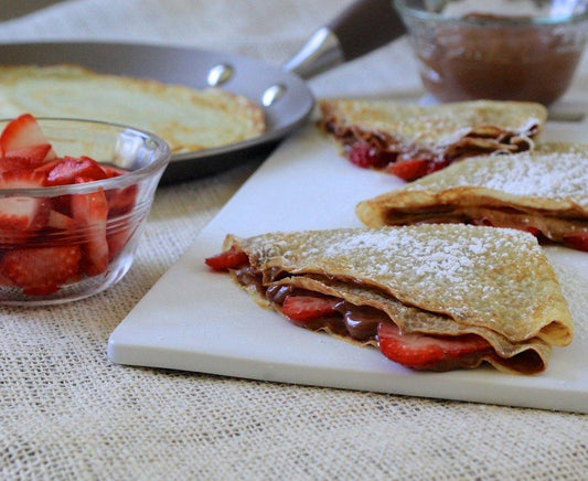 Chocolate-Hazelnut Cheesecake Crepes with Strawberries