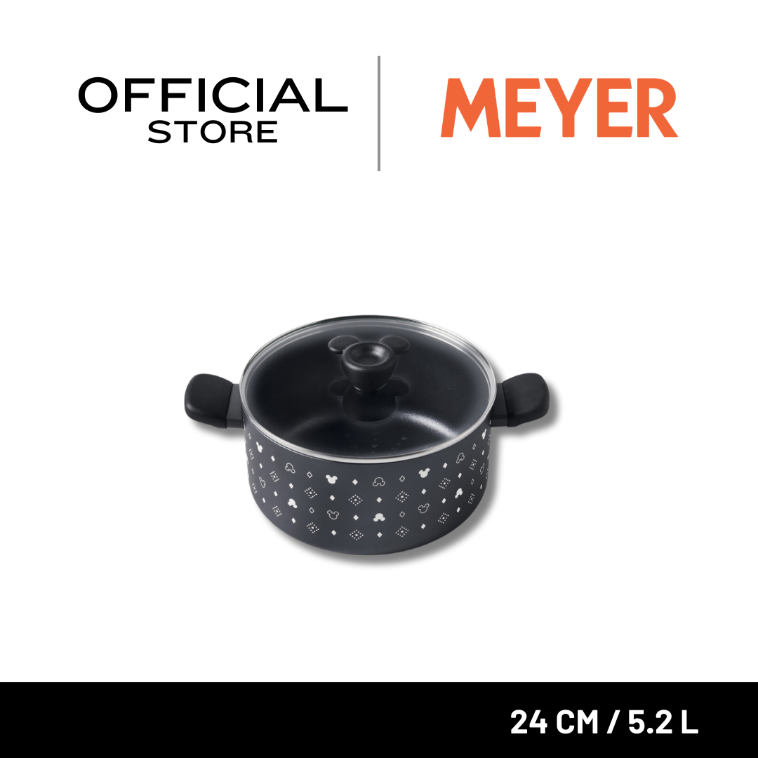 DISNEY MONOCHROME หม้อตุ๋น 2 หู MEYER ขนาด 24 ซม. / 5.2 ลิตร พร้อมฝาแก้ว Casserole ลายมิคกี้ เมาส์ ลิขสิทธิ์แท้ (18229-T)