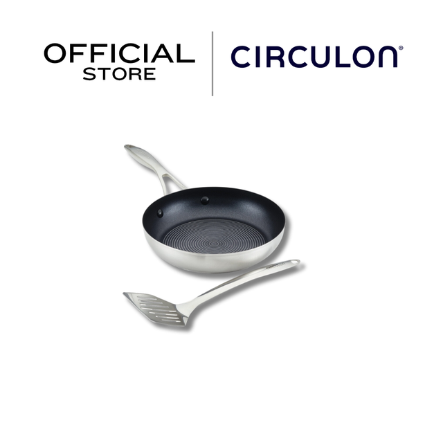 CIRCULON SteelShield S-Series กระทะทอดสแตนเลสสตีลเคลือบผิวลื่น ขนาด 24 ซม./9.5 นิ้ว พร้อมตะหลิวสแตนเลส Frypan with slotted turner (70055-T)