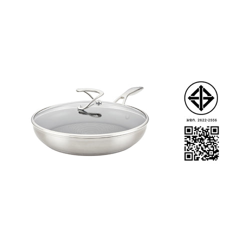 CIRCULON SteelShield S-Series กระทะทอดสแตนเลสสตีลเคลือบผิวลื่น ขนาด 30 ซม.พร้อมฝาแก้ว Frypan (70056-T)