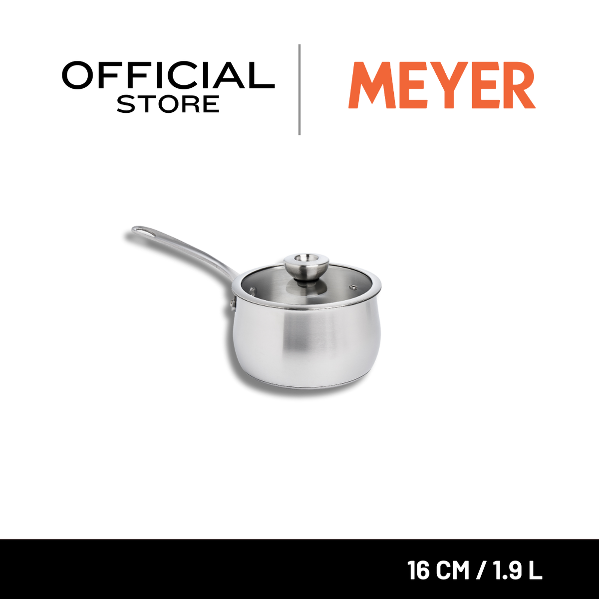 MEYER WHITE STEEL หม้อสแตนเลส 16 ซม./ 1.9 ลิตร พร้อมฝาแก้ว (71501-T)