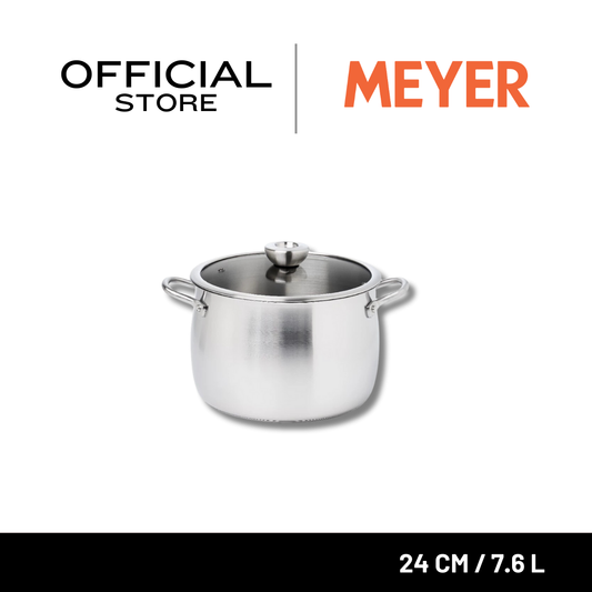 MEYER WHITE STEEL หม้อสแตนเลส 24 ซม./ 7.6 ลิตร พร้อมฝาแก้ว(71504-T)