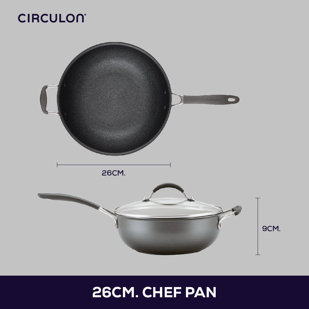 CIRCULON A1-SERIES เครื่องครัวอลูมิเนียมเคลือบผิวลื่น หม้อด้าม ขนาด 26 ซม./4.25 ลิตร พร้อมฝาแก้ว (81828-T)