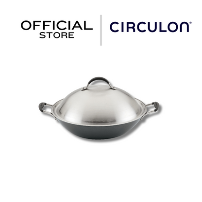 CIRCULON A1-SERIES เครื่องครัวอลูมิเนียมเคลือบผิวลื่น กระทะสองหูทรงลึก ขนาด 36 ซม./14 นิ้ว พร้อมฝาสแตนเลส (81830-T)