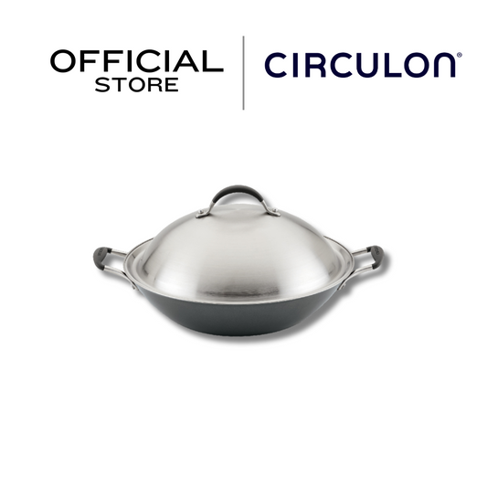 CIRCULON A1-SERIES เครื่องครัวอลูมิเนียมเคลือบผิวลื่น กระทะสองหูทรงลึก ขนาด 36 ซม./14 นิ้ว พร้อมฝาสแตนเลส (81830-T)