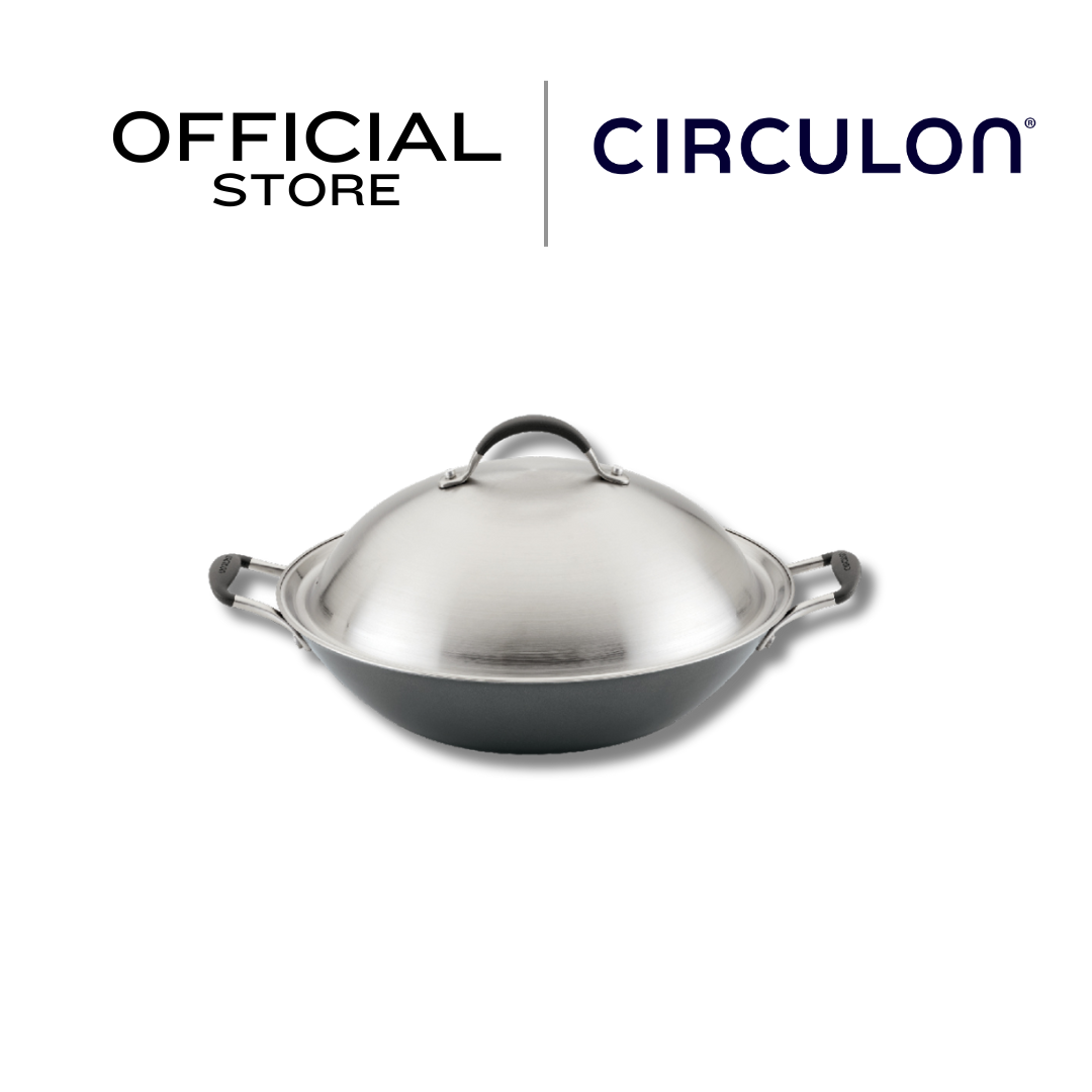 CIRCULON A1-SERIES เครื่องครัวอลูมิเนียมเคลือบผิวลื่น กระทะสองหูทรงลึก ขนาด 36 ซม./14 นิ้ว พร้อมฝาสแตนเลส (81830-T)