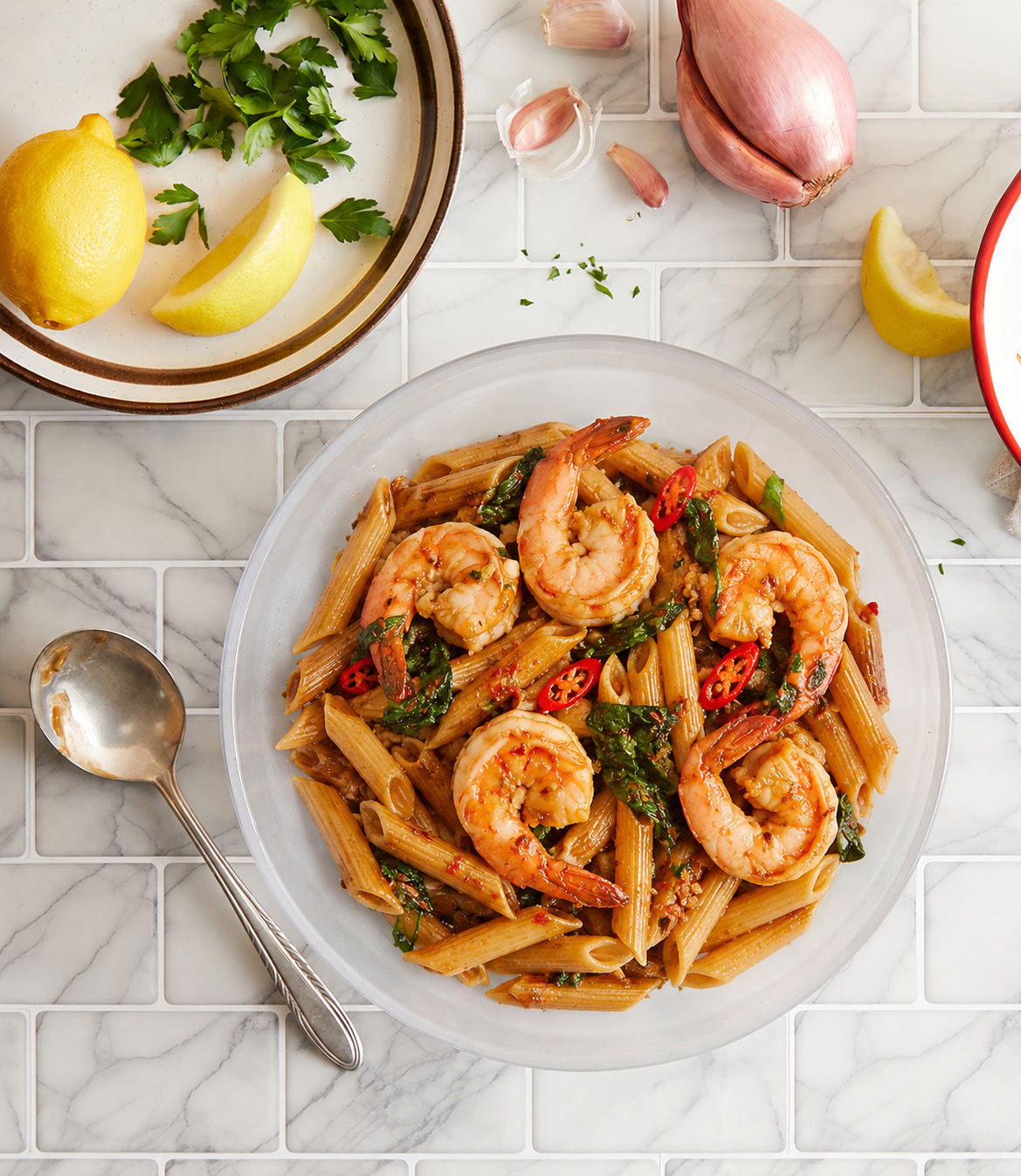 panne with tahi basil shrimp sauce