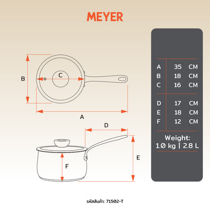 MEYER WHITE STEEL หม้อสแตนเลส 18 ซม./ 2.8 ลิตร พร้อมฝาแก้ว (71502-T)