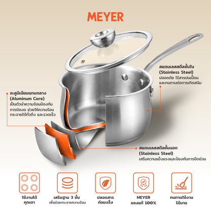 MEYER WHITE STEEL หม้อสแตนเลส 16 ซม./ 1.9 ลิตร พร้อมฝาแก้ว (71501-T)
