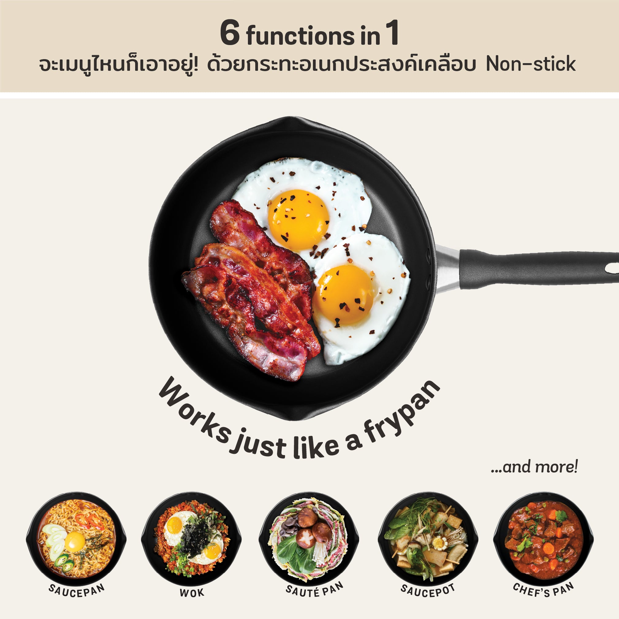 MEYER Multi-Pan 6-in-1 กระทะอเนกประสงค์ 24 ซม. เคลือบผิวลื่น ใช้ได้กับทุกเตา มี2สี