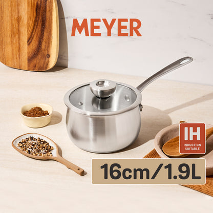 MEYER WHITE STEEL เครื่องครัวสเตนเลส สตีล หม้อด้ามขนาด 16 ซม./ 1.9 ลิตร พร้อมฝาแก้ว (71501-T)