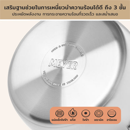 MEYER WHITE STEEL เครื่องครัวสเตนเลส สตีล หม้อด้ามขนาด 16 ซม./ 1.9 ลิตร พร้อมฝาแก้ว (71501-T)