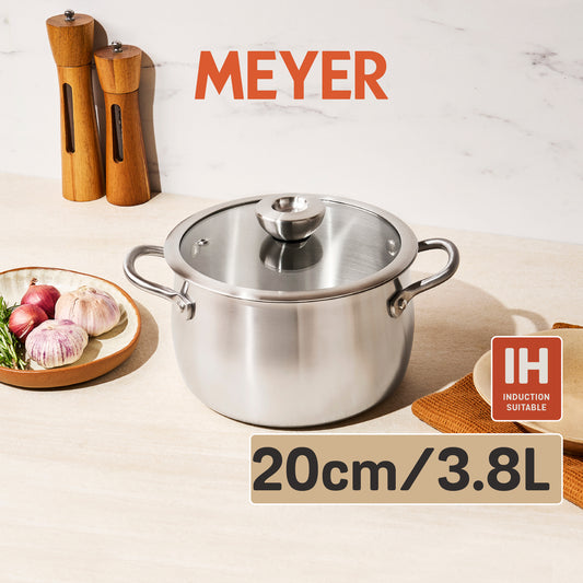 MEYER WHITE STEEL เครื่องครัวสเตนเลส สตีล หม้อสองหูขนาด 20 ซม./ 3.8 ลิตร พร้อมฝาแก้ว(71503-T)