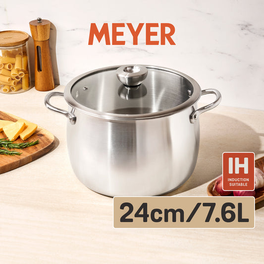 MEYER WHITE STEEL เครื่องครัวสเตนเลส สตีล หม้อสองหูขนาด 24 ซม./ 7.6 ลิตร พร้อมฝาแก้ว(71504-T)