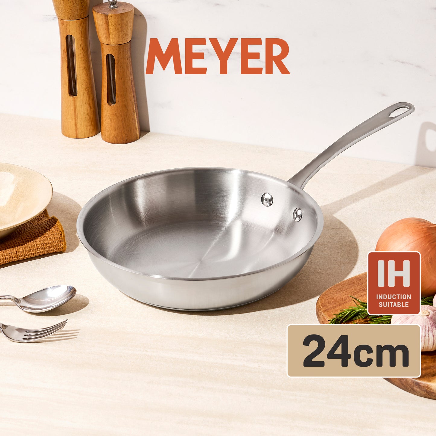 MEYER WHITE STEEL เครื่องครัวสเตนเลส สตีล กระทะทรงตื้น ขนาด 24 ซม./ 9.5 นิ้ว  (71506-T)