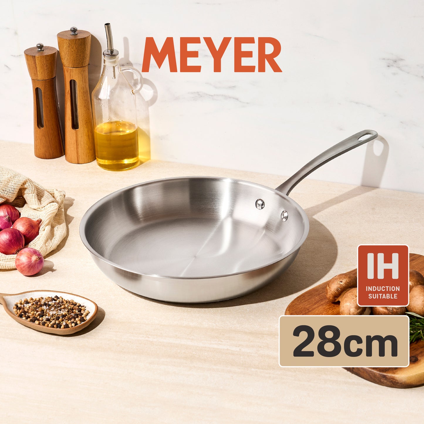 MEYER WHITE STEEL เครื่องครัวสเตนเลส สตีล กระทะทรงตื้น ขนาด 28 ซม./ 11 นิ้ว  (71507-T)