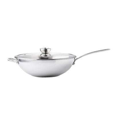 MEYER WHITE STEEL เครื่องครัวสเตนเลส สตีล กระทะทรงลึกมีหูแขวน ขนาด 32 ซม. /12.5 นิ้ว พร้อมฝา(71508-T)