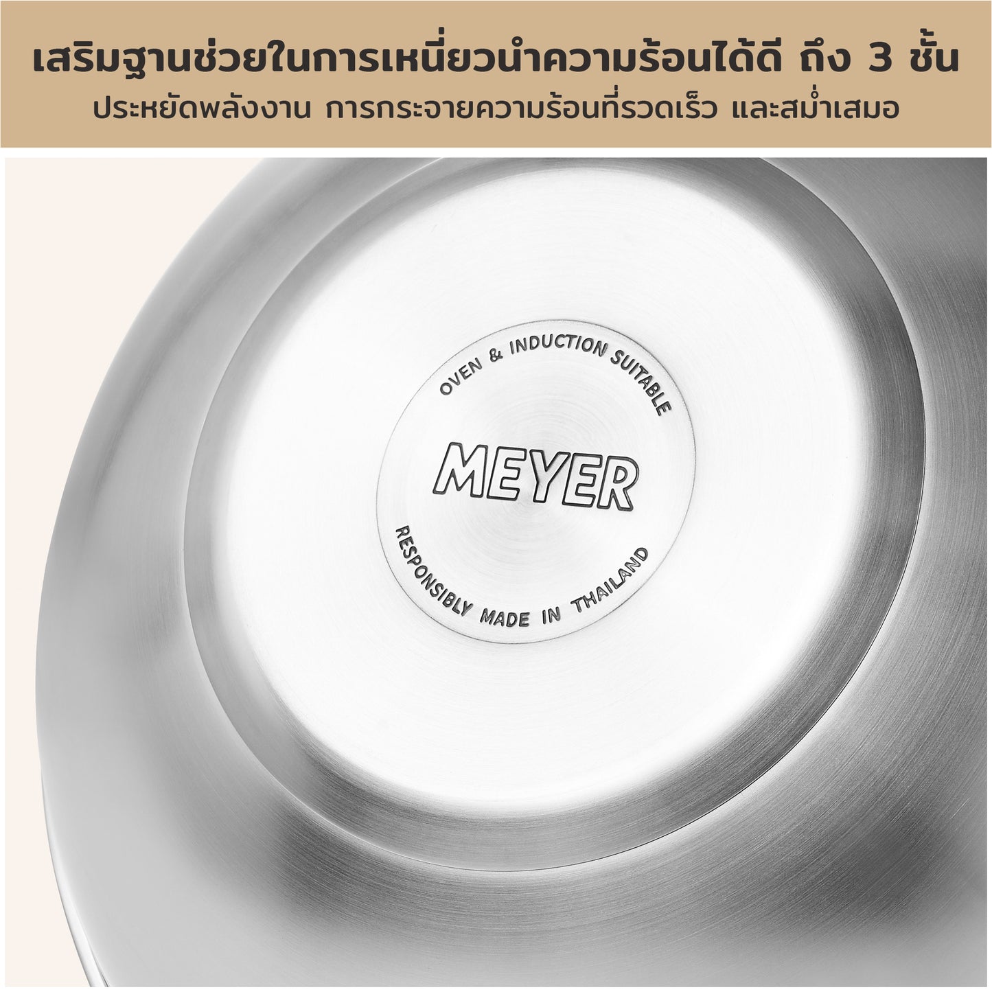 MEYER WHITE STEEL เครื่องครัวสเตนเลส สตีล กระทะทรงลึกมีหูแขวน ขนาด 32 ซม. /12.5 นิ้ว พร้อมฝา(71508-T)
