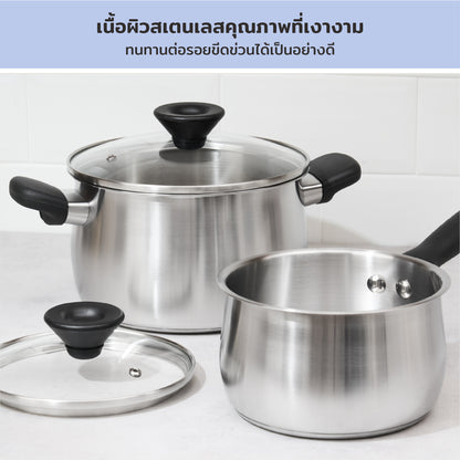 MEYER LUNA SS เครื่องครัวสเตนเลส สตีล หม้อด้ามขนาด 16 ซม./ 1.9 ลิตร พร้อมฝาแก้ว(71794-T)
