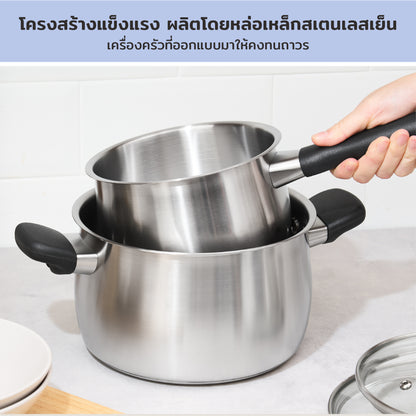 MEYER LUNA SS เครื่องครัวสเตนเลส สตีล หม้อด้ามขนาด 18 ซม./ 2.8 ลิตร พร้อมฝาแก้ว(71795-T)