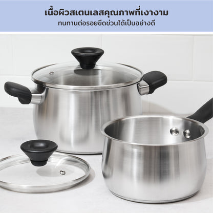 MEYER LUNA SS เครื่องครัวสเตนเลส สตีล หม้อด้ามขนาด 18 ซม./ 2.8 ลิตร พร้อมฝาแก้ว(71795-T)