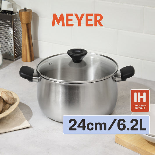 MEYER LUNA SS เครื่องครัวสเตนเลส สตีล หม้อสองหูขนาด 24 ซม./ 6.2 ลิตร พร้อมฝาแก้ว (71797-T)