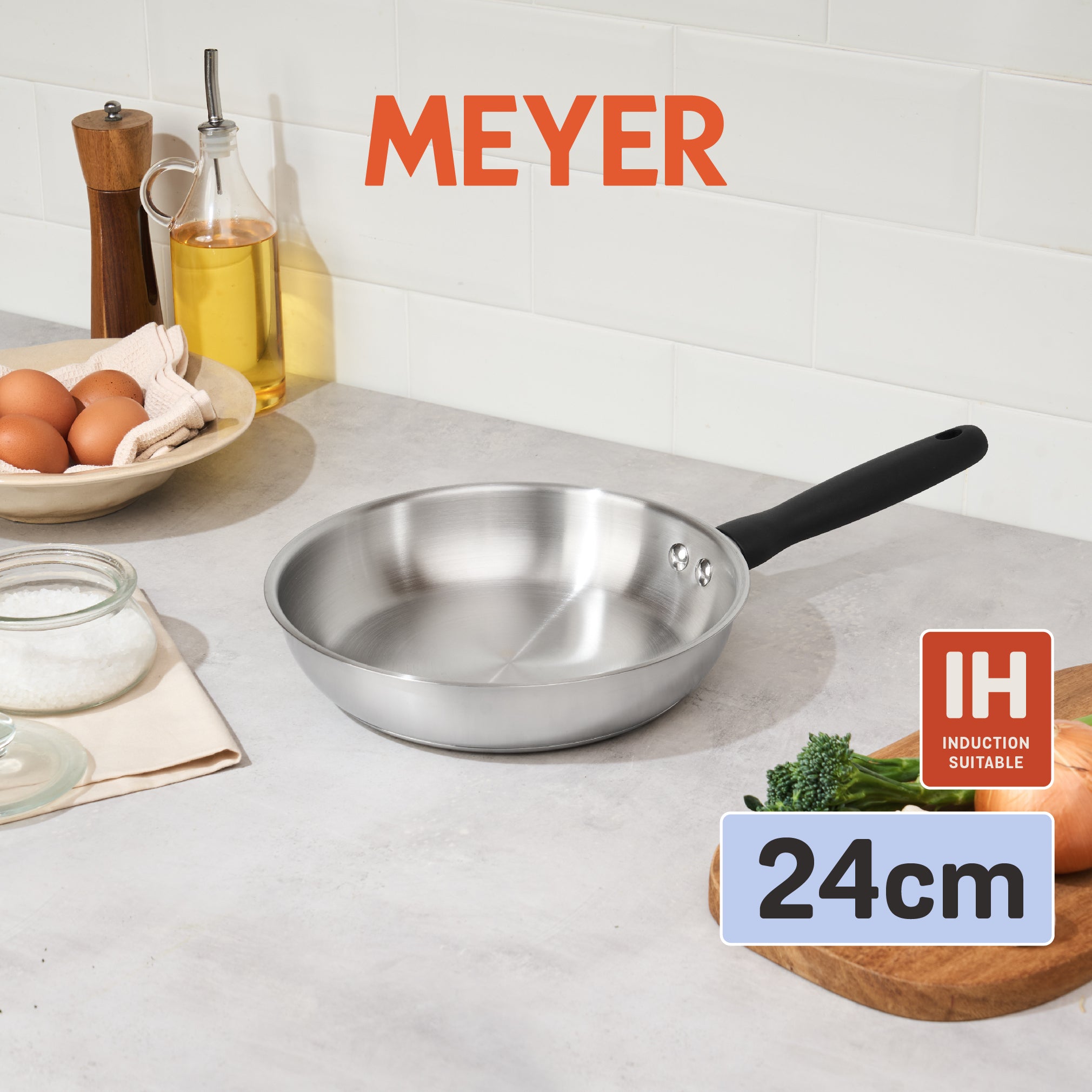 MEYER LUNA SS เครื่องครัวสเตนเลส สตีล กระทะทรงตื้น ขนาด 24 ซม./ 9.5 นิ้ว  (71804-T)