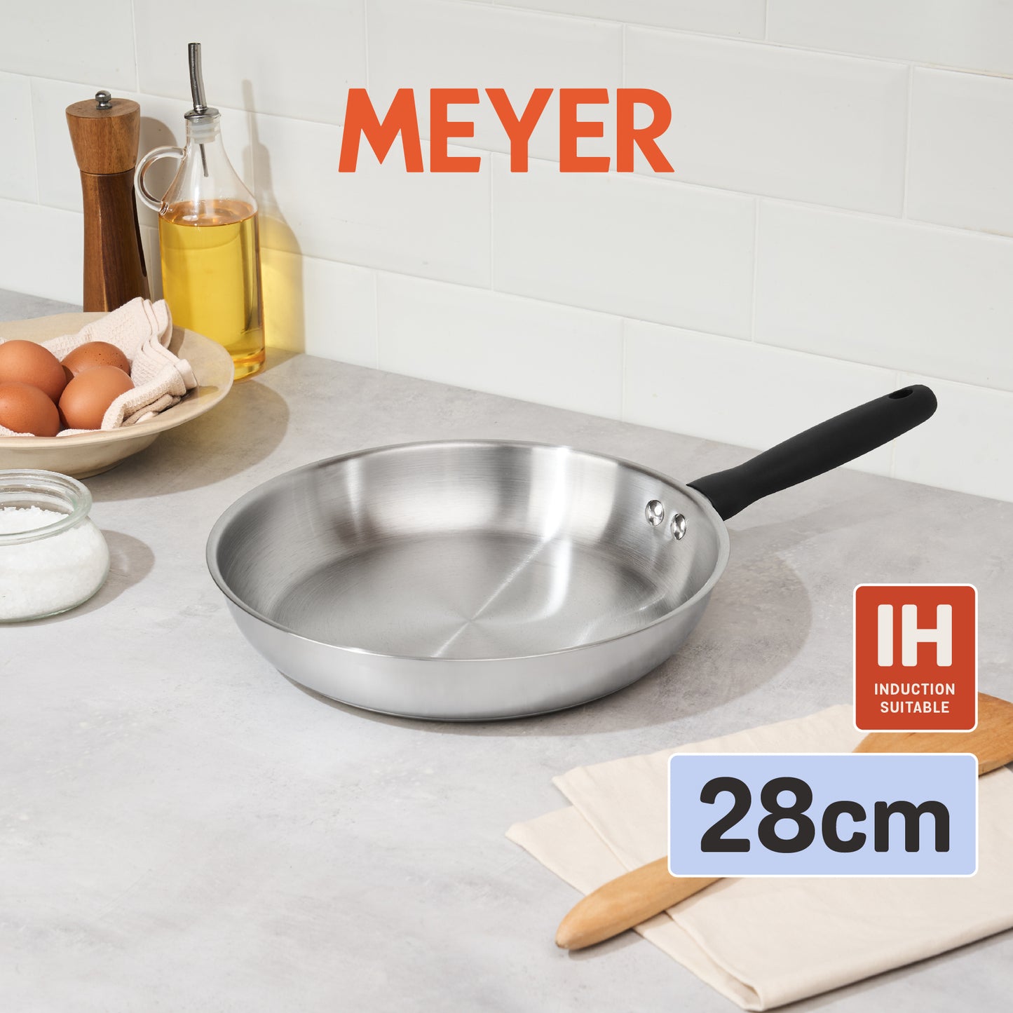 MEYER LUNA SS เครื่องครัวสเตนเลส สตีล กระทะทรงตื้น ขนาด 28 ซม./ 11 นิ้ว  (71805-T)