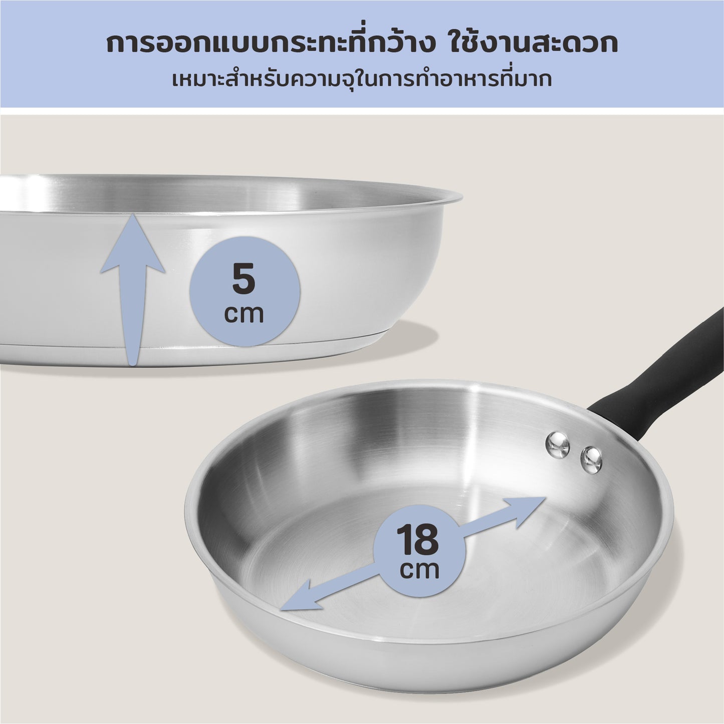 MEYER LUNA SS เครื่องครัวสแตนเลสเคลือบผิวลื่น กระทะด้ามไข้ม้วนขนาด 18 ซ.ม. (71809-C)