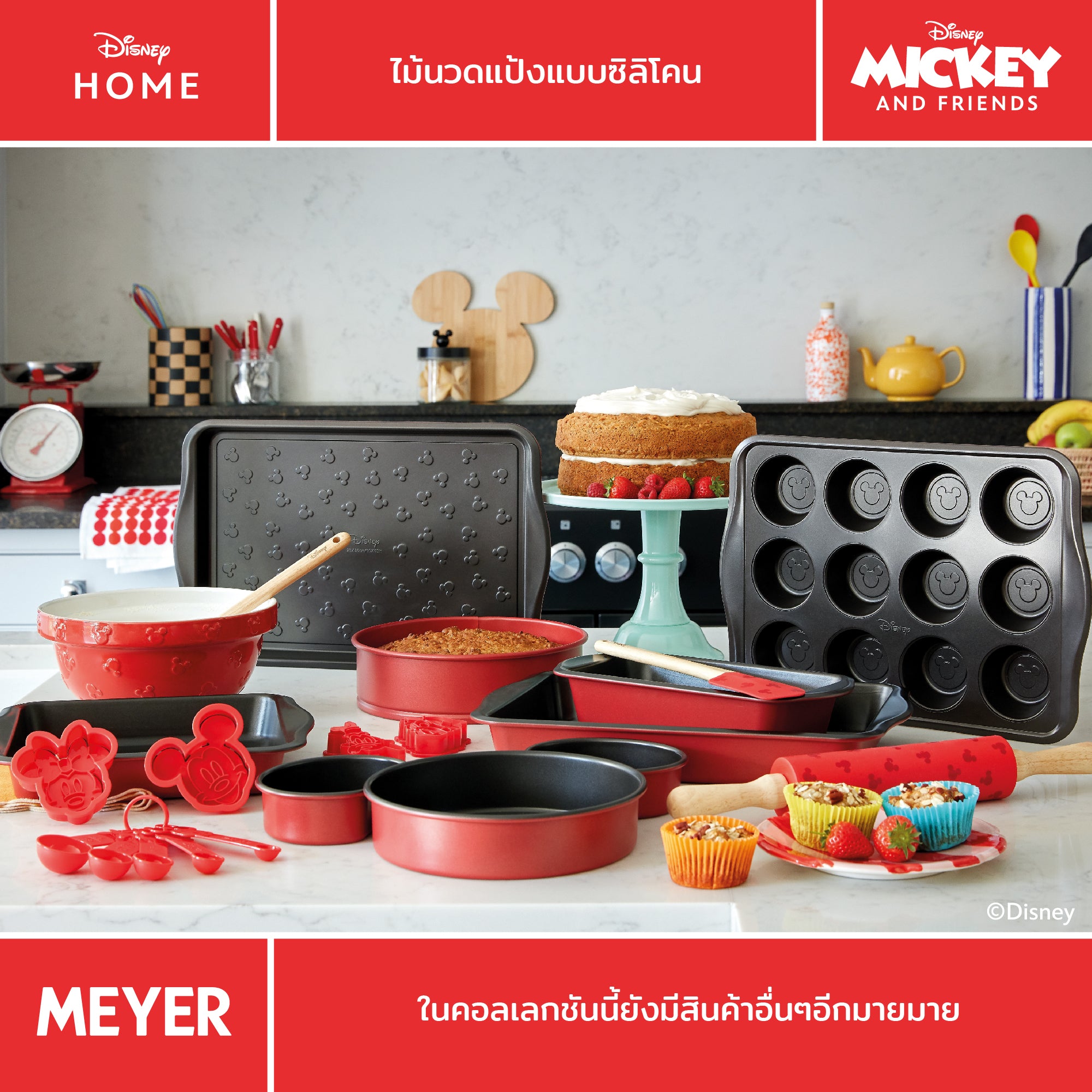 MEYER BAKE WITH MICKEY SILICONE ROLLING PIN ไม้นวดแป้งแบบซิลิโคน ด้ามไม้ (48924-C)