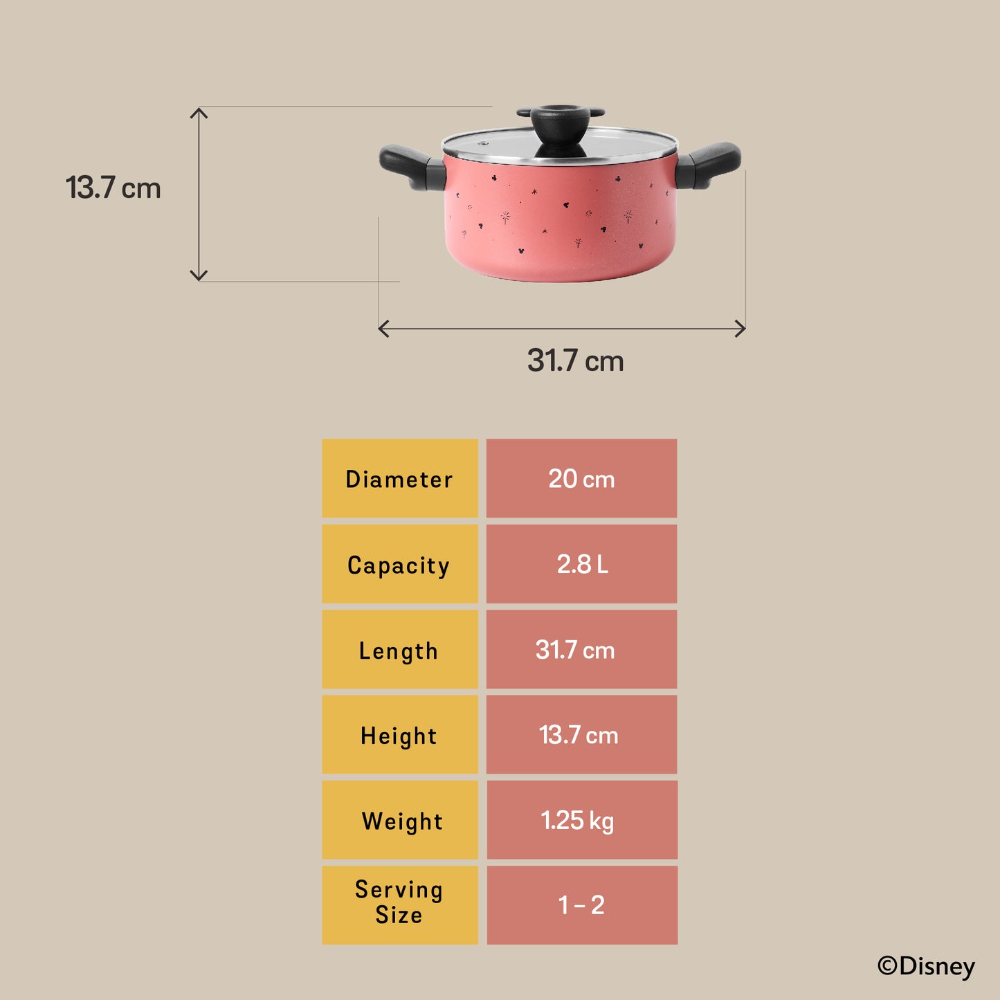 MEYER DISNEY EARTHEN หม้อสองหูขนาด 20 ซม./ 2.8 ลิตร พร้อมฝา (19132-C)