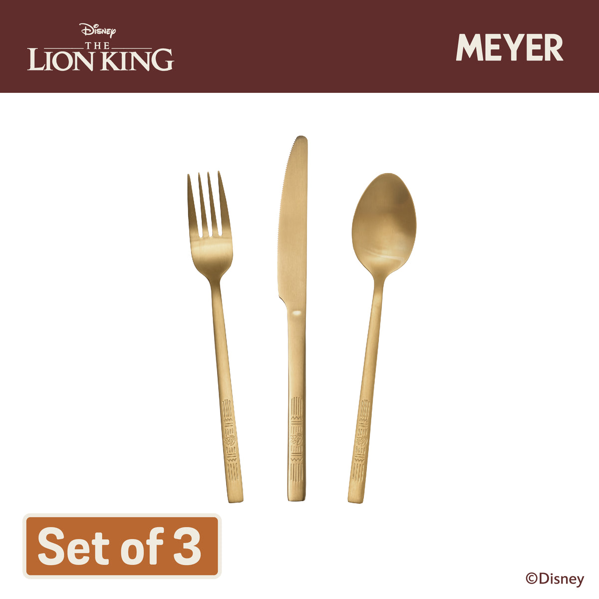 MEYER DISNEY LION KING ชุดช้อนสเตนเลสเซ็ต 3 ชิ้น ช้อน 1 ชิ้น, ส้อม 1 ชิ้น และมีด (49246-C)