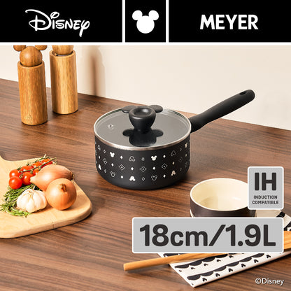 DISNEY MONOCHROME หม้อมีด้ามจับ MEYER ขนาด 18 ซม. / 1.9 ลิตร พร้อมฝาแก้ว Saucepan ลายมิคกี้ เมาส์ ลิขสิทธิ์แท้ (18228-T)