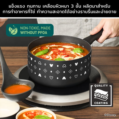 DISNEY MONOCHROME หม้อมีด้ามจับ MEYER ขนาด 18 ซม. / 1.9 ลิตร พร้อมฝาแก้ว Saucepan ลายมิคกี้ เมาส์ ลิขสิทธิ์แท้ (18228-T)