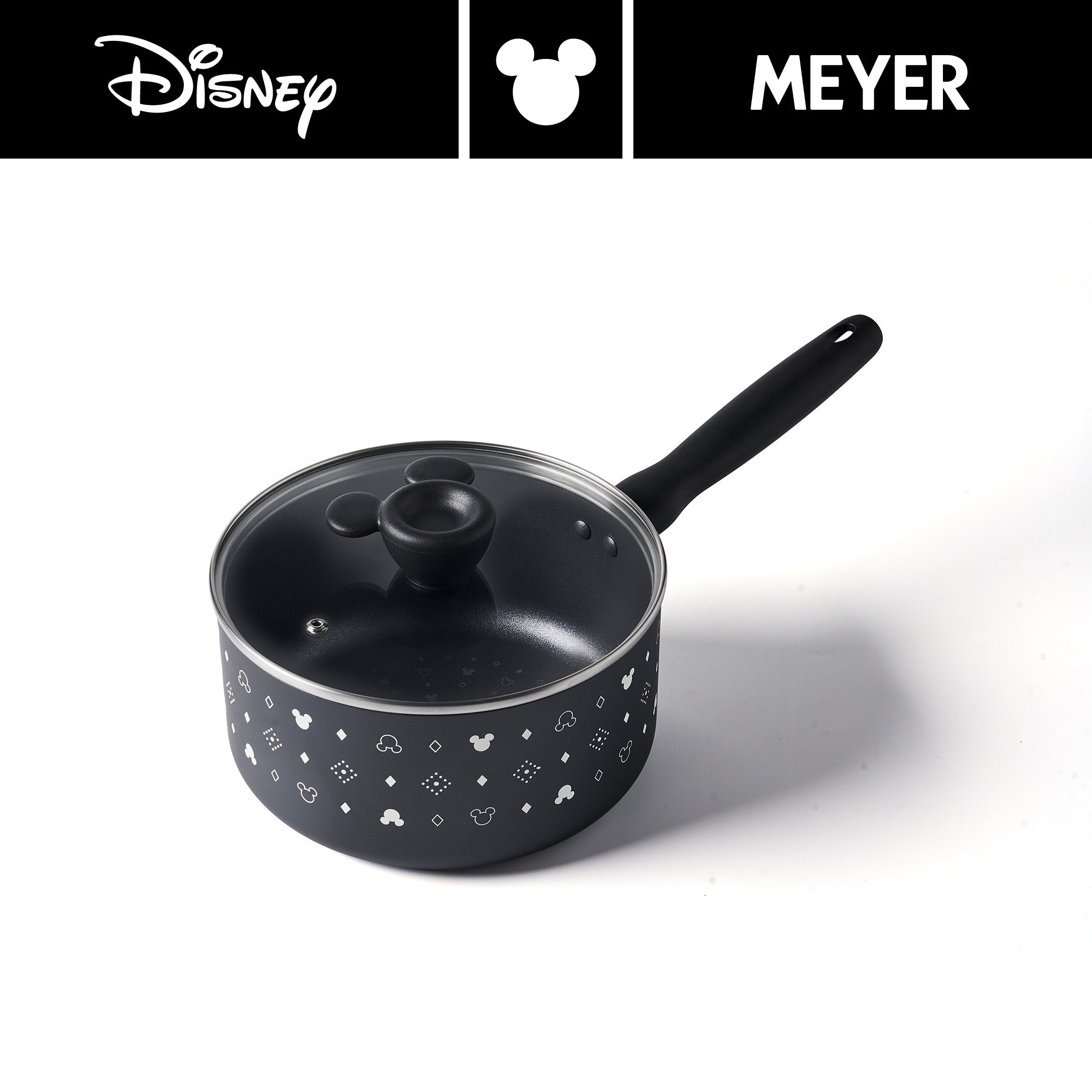 DISNEY MONOCHROME หม้อมีด้ามจับ MEYER ขนาด 20 ซม. / 2.8 ลิตร พร้อมฝาแก้ว Saucepan ลายมิคกี้ เมาส์ ลิขสิทธิ์แท้ (18236-T)