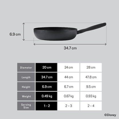 DISNEY MONOCHROME กระทะทอดทรงตื้นขนาด MEYER 20 ซม. / 8 นิ้ว Frypan ลายมิคกี้ เมาส์ ลิขสิทธิ์แท้ (18237-T)